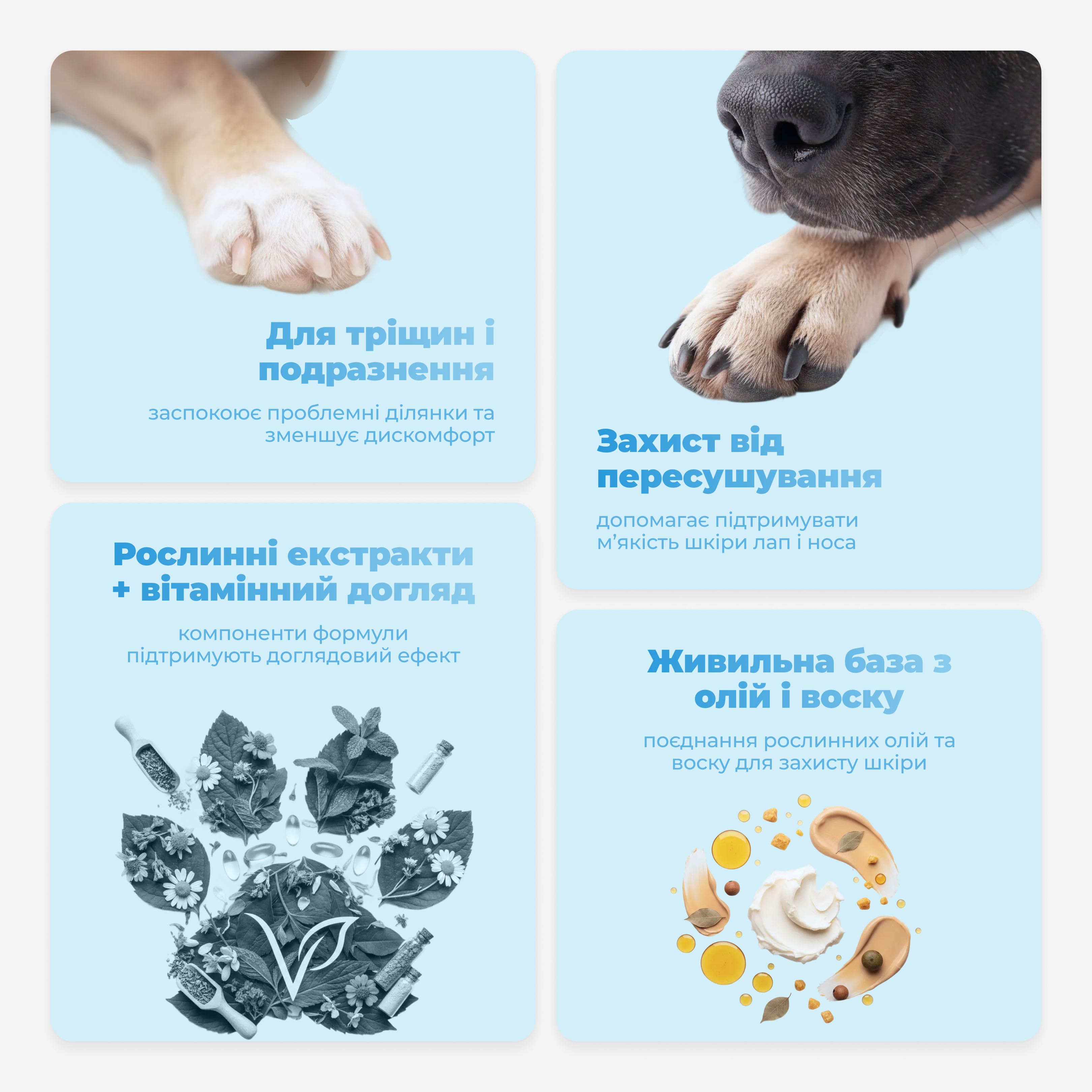 Product packaging for pet care with images of a dog's paw and text in Ukrainian.