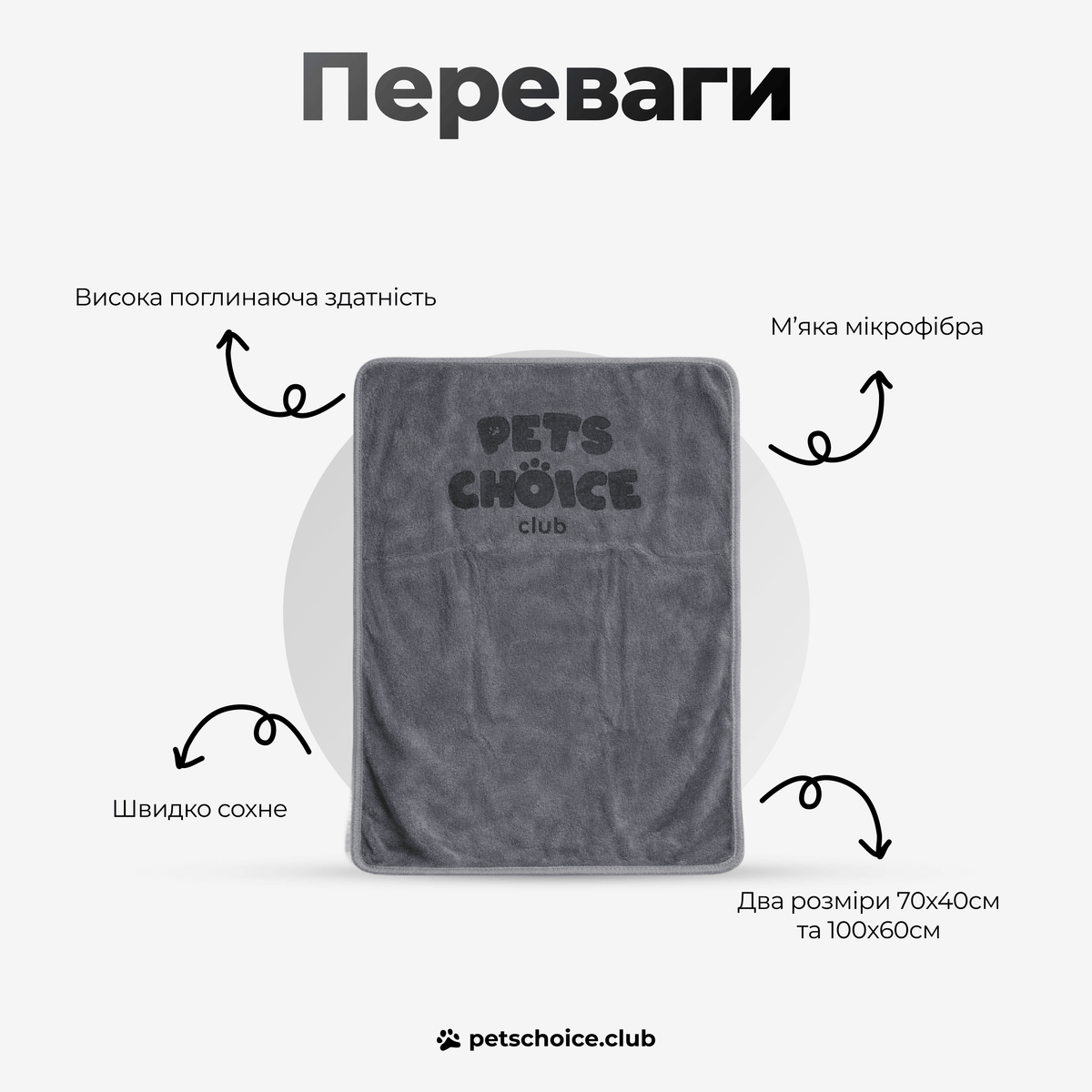 Рушник для собаки PetsChoice — сірий колір