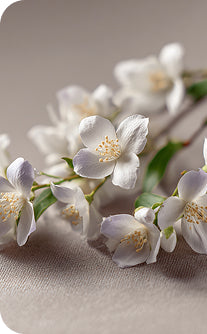 Close-up of a white floral hair accessory on a beige background