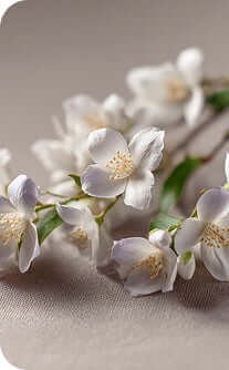 Close-up of a white floral hair accessory on a beige background