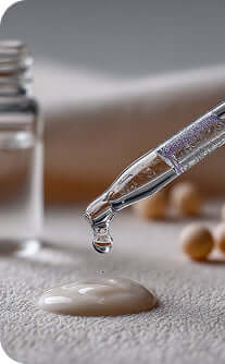 Skincare dropper with liquid being applied to a textured surface