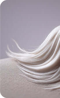 Close-up of white hair on a gray background