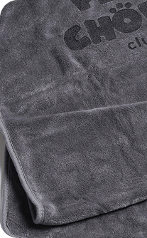 Gray towel with 'CHOICE' branding on a dark background