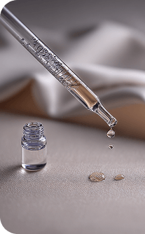 Syringe with dropper and small bottle on a gray surface
