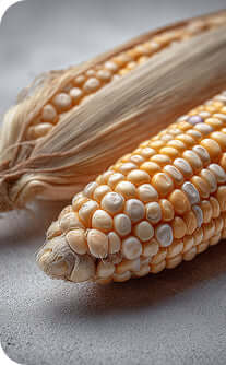 Two ears of corn on a gray surface