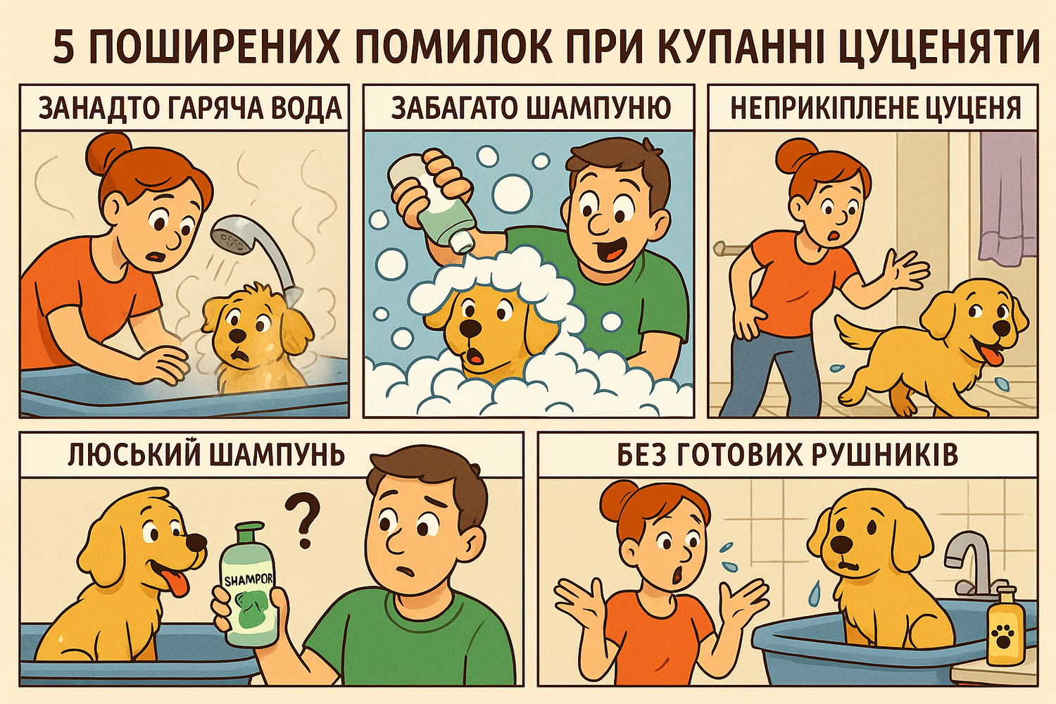 “5 комічних помилок, які роблять господарі під час купання цуценяти”
