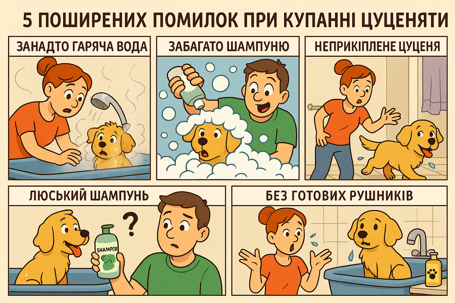 “5 комічних помилок, які роблять господарі під час купання цуценяти”