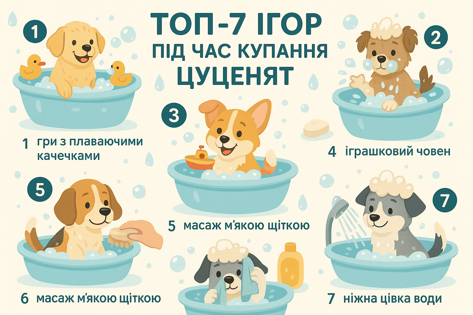 ТОП-7 ігор під час купання цуценят