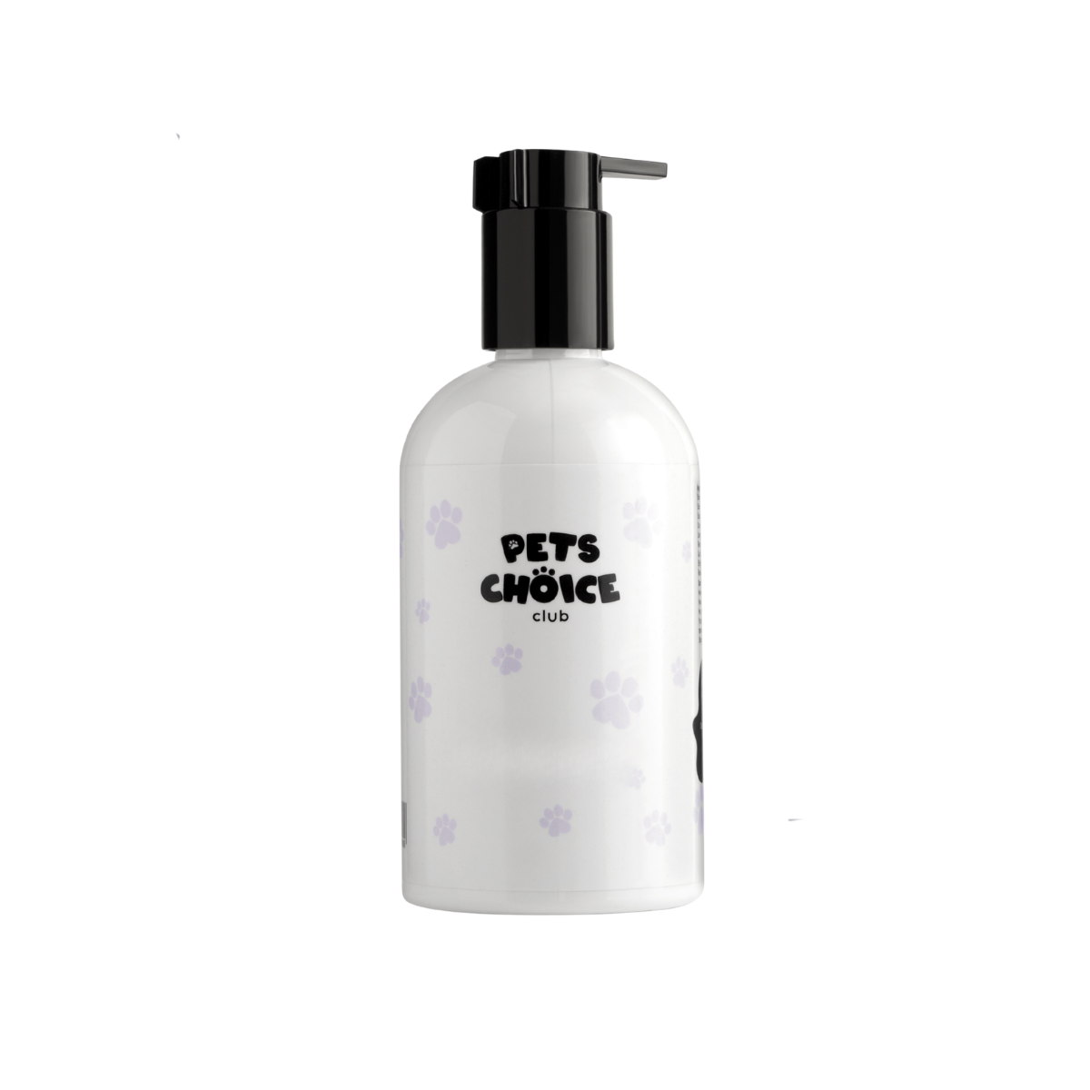 White bottle with black pump labeled 'Pets Choice Club' on a white background