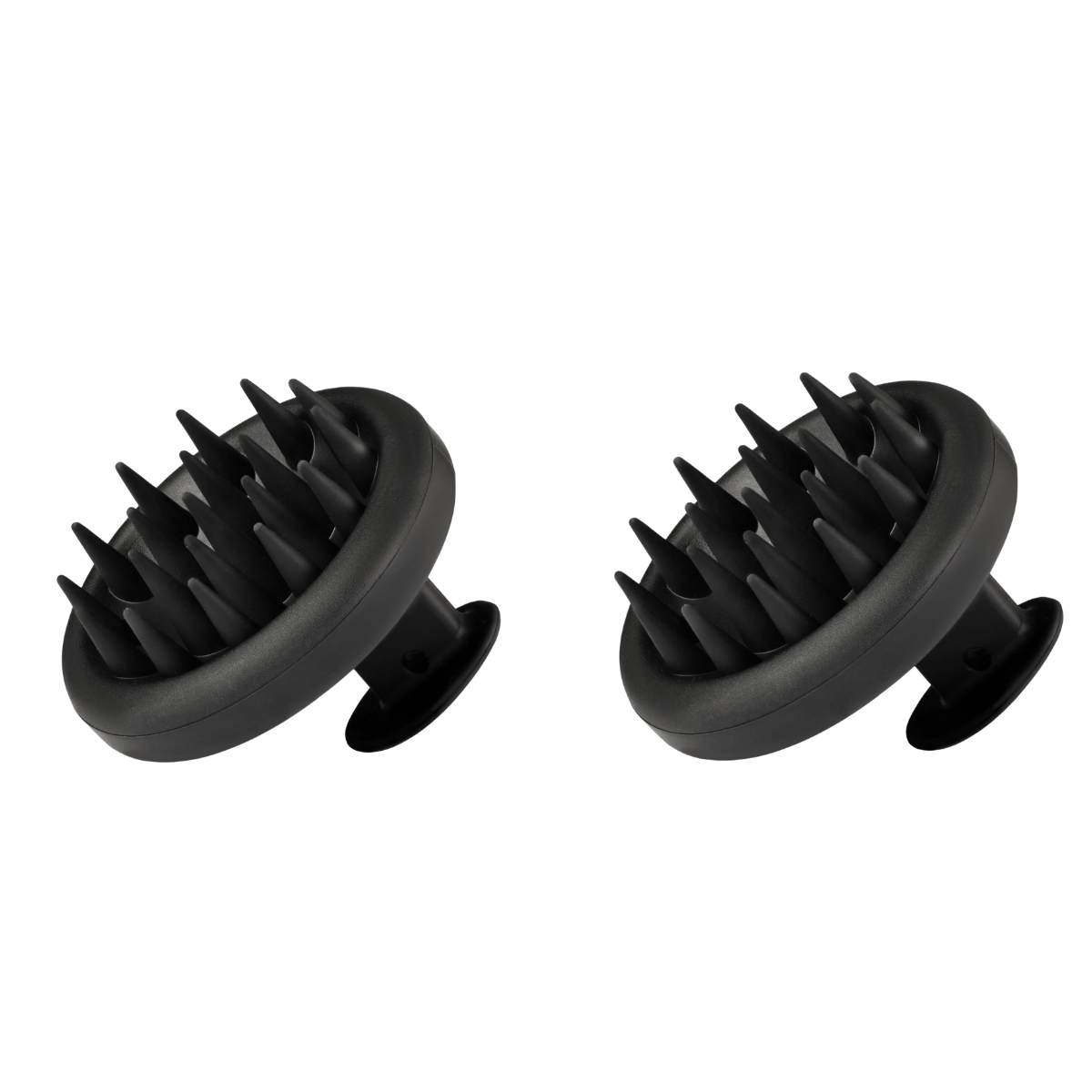 Two black hair dryer attachments on a white background