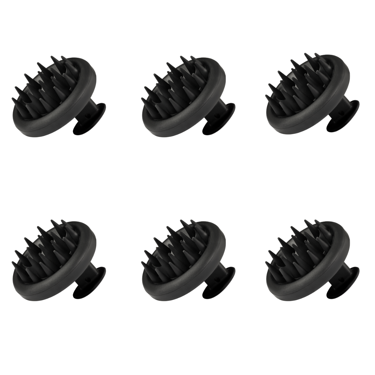 Six black hair dryer nozzles on a white background
