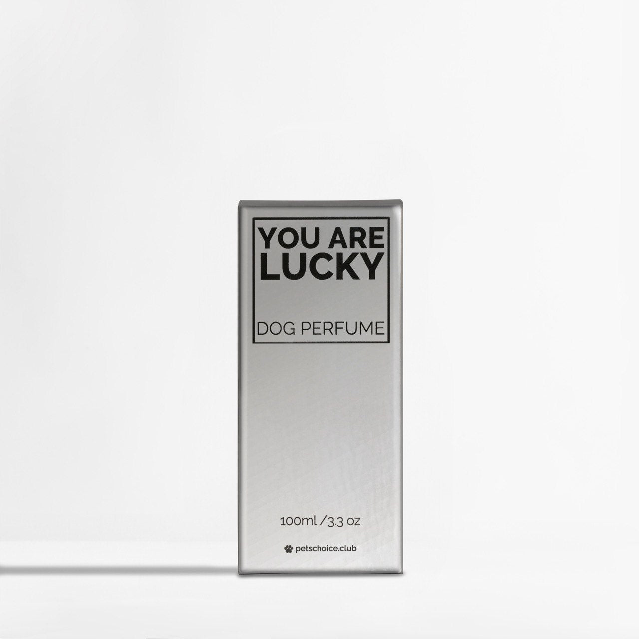 Dog perfume packaging labeled 'You Are Lucky' on a white background