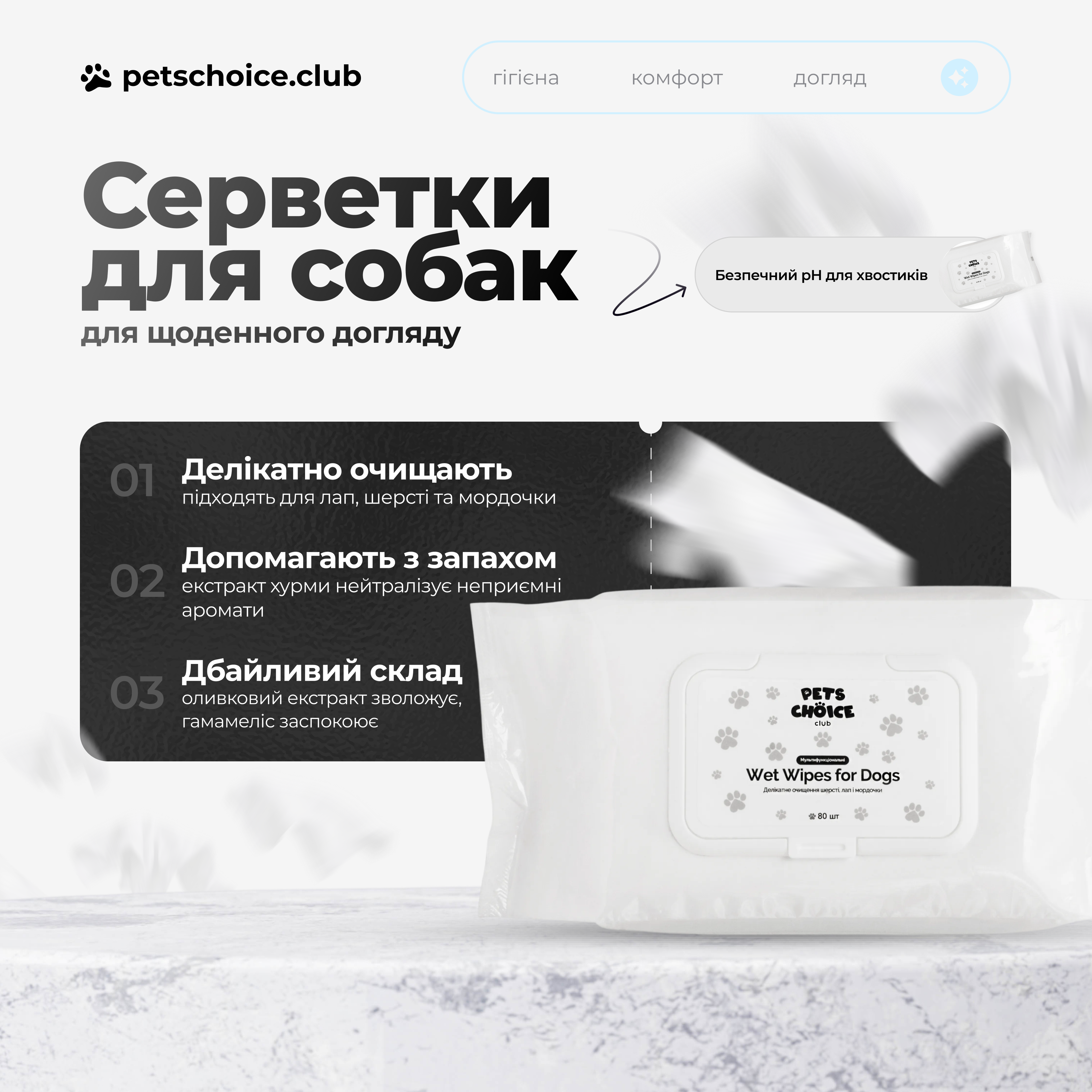 WET WIPES | Вологі серветки для собак, а не для людей, 80 шт