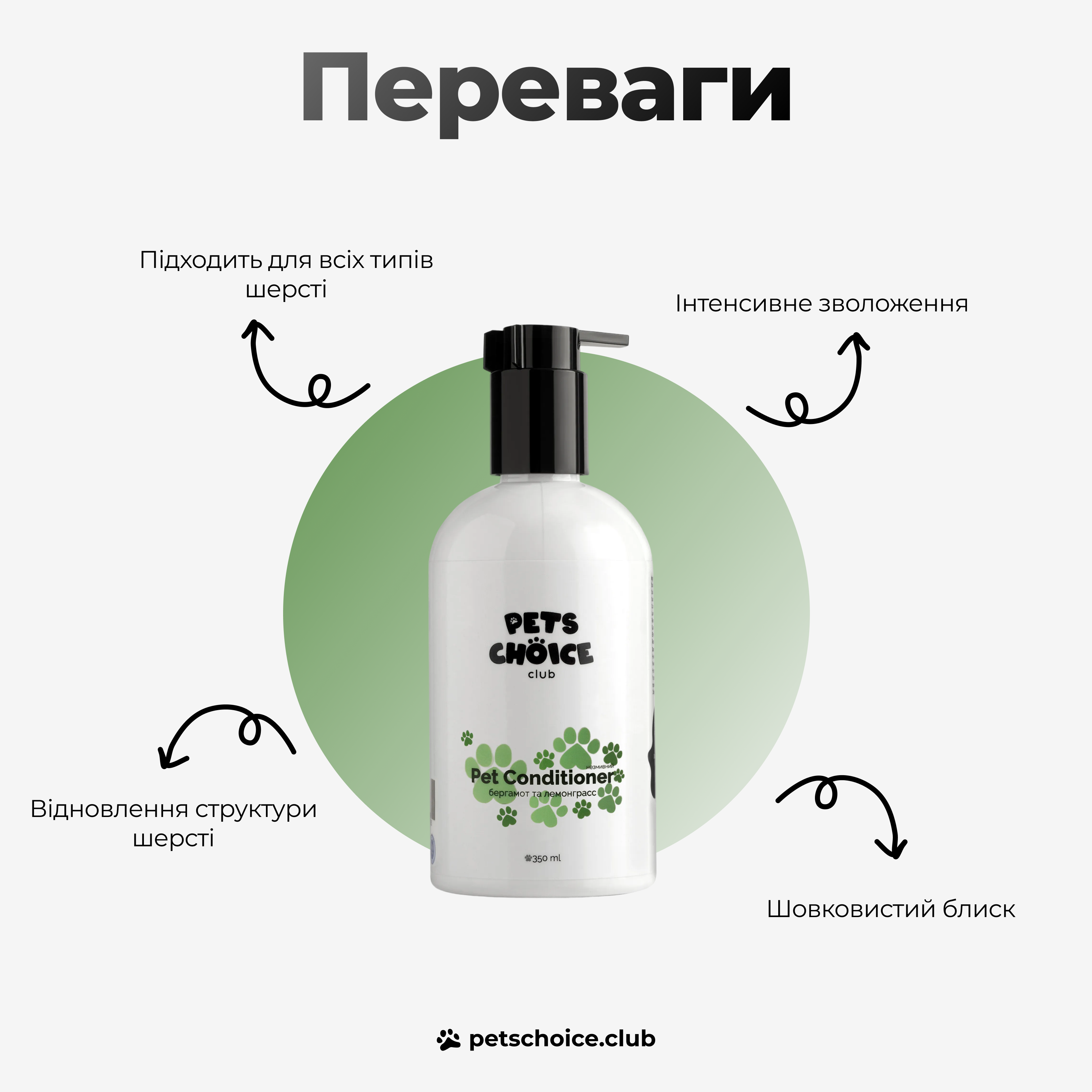 Pet conditioner bottle with text on a white background