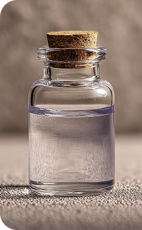 Small glass bottle with cork stopper on a textured surface