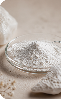 Powdered substance in a glass container on a textured surface